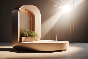 3D render of an innovative abstract podium design for product display