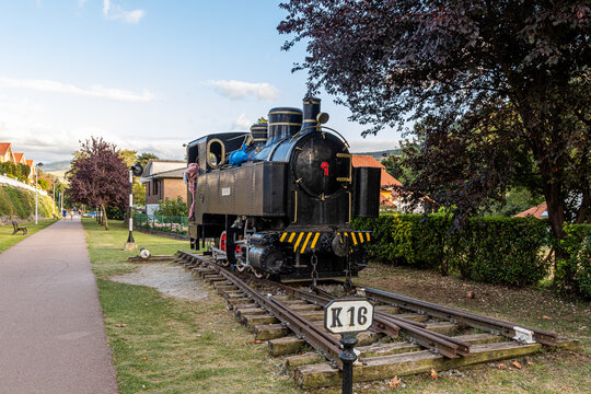 Puente Viesgo, Spain. The locomotive train engine Reyerta, part of the discontinued railway track Astillero - Ontaneda