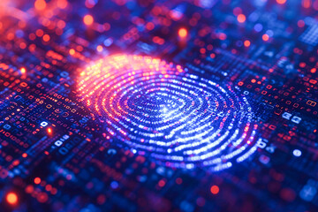 Digital biometric, security and identify by fingerprint concep. Surveillance and security scanning of digital programs and fingerprint biometrics