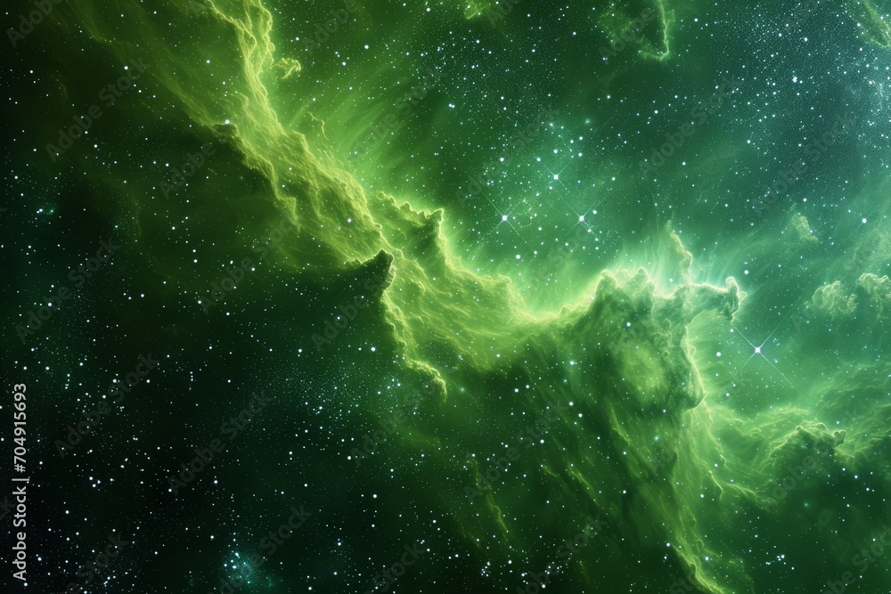 Wall mural green nebula space background