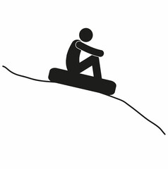 winter sports, man on a bagel, on a sleigh, pictogram, stick, man sitting on a scooter, healthy lifestyle, flat  illustration, banner