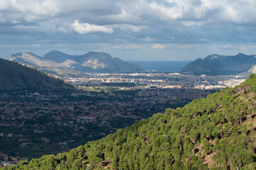 Rough green hill slopes at the mountains around Contrada Rebuttone, Italy