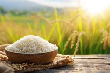 White rice with sunset time background.