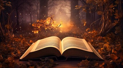 An open book of mystical fairy tales