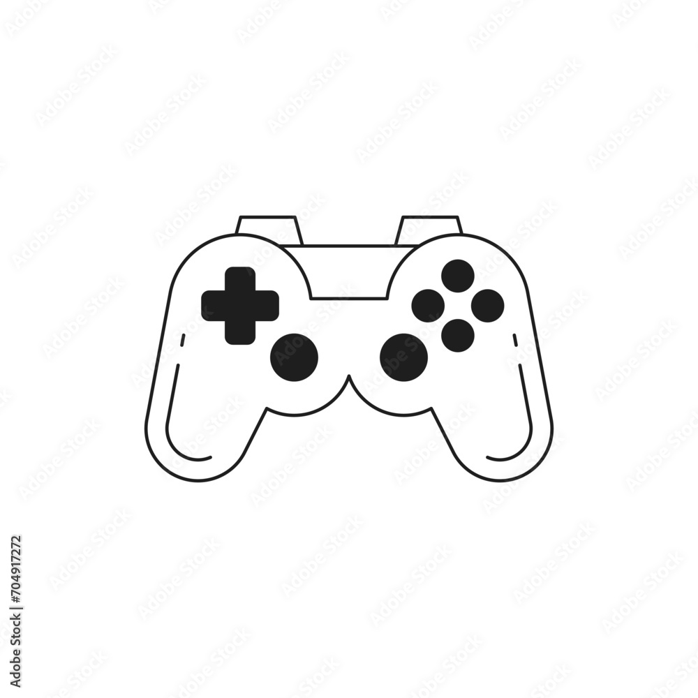 Poster y2k gamepad joystick virtual game playing controller monochrome line retro groovy icon vector