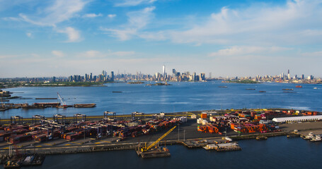 Aerial View of Manhattan Architecture. Panorama of New York City and Jersey City From a Helicopter,...