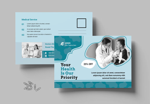 Postcard Layout with Blue Triangular Pattern