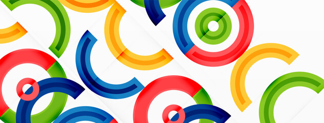 Circles are arranged in a grid pattern abstract background and feature a range of different colors, including shades of various colors. Template for wallpaper, banner, presentation, background