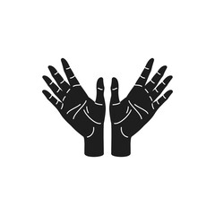 Y2k two human hands open palm greeting gesture monochrome line retro groovy icon vector illustration