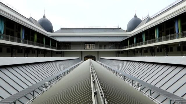 Perfect symmetry of Bolhao Market roof in Porto. Tilt down