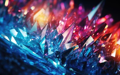 Abstract colorful objects, A crystalline structure refracting light into a dazzling array of spectral colors, Colorful Crystalline Arrangement Creating a Spectacular Play of Light.