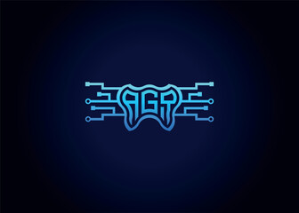 Letter AGQ Modern Technology Vector Monogram Dental care shape Logo.