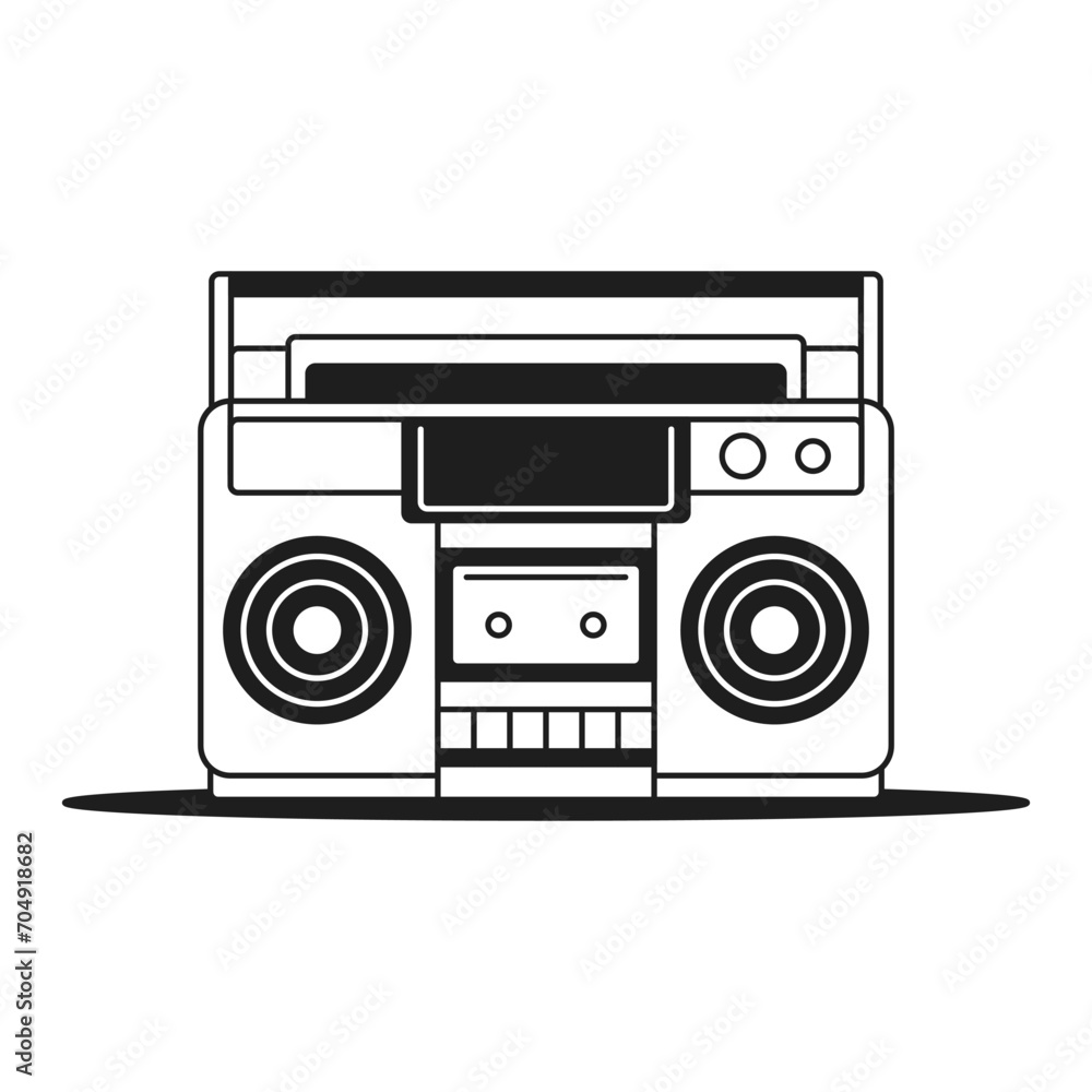 Poster y2k retro tape record player for music cassette broadcasting monochrome line groovy icon vector