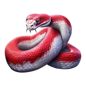 Red snake cartoon image. Realistic snake 3d image