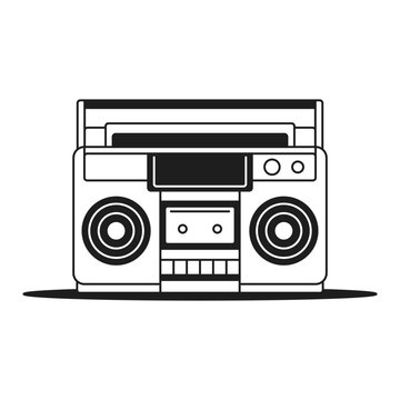 Y2k retro tape record player for music cassette broadcasting monochrome line groovy icon vector