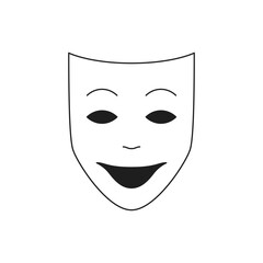 Y2k positive smiling carnival mask hiding face monochrome line retro groovy icon vector illustration