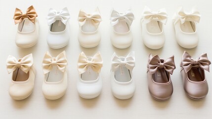 Fototapeta na wymiar the tiny ribbons and bows of baby chapal shoes, highlighting their adorable features against a pristine white surface.