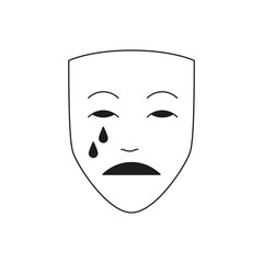 Y2k sad crying carnival mask upset fake face monochrome line retro groovy icon vector illustration