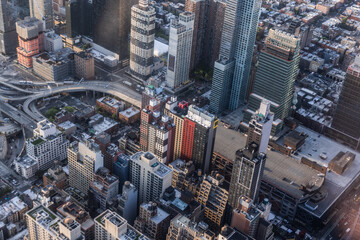 Aerial New York City View of Manhattan Residential and Office Architecture. Daytime Photo from a...