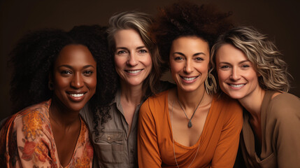 Fototapeta premium Portrait of four women on dark background