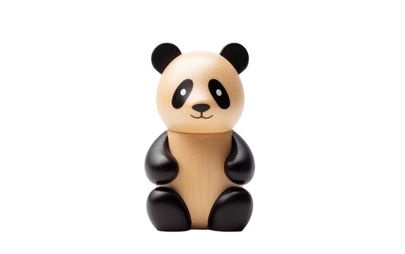 Tiny Wooden Toy Panda Isolated on Transparent Background PNG.