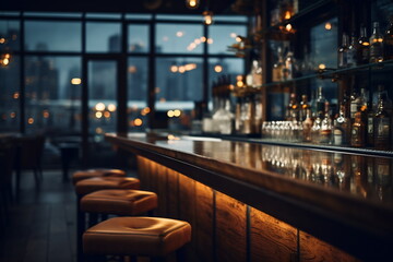 Intimate Bar Ambiance: Twilight and Wood