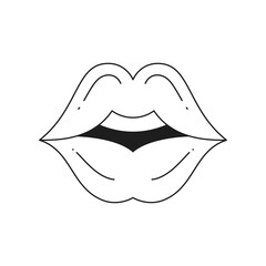Y2k sexy woman lips fashion cosmetic cartoon element monochrome line retro groovy icon vector