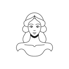 Y2k antique woman beautiful goddess portrait classic art monochrome line retro groovy icon vector