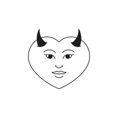Y2k devil heart Halloween comic cartoon character love monochrome line retro groovy icon vector