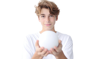 Teenager with White Chocolate Bar Isolated on Transparent Background PNG.