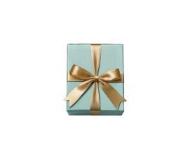3d illustration of cyan gift  golden box with ribbon