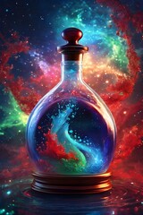 bottle of elixir sealed with a colorful background