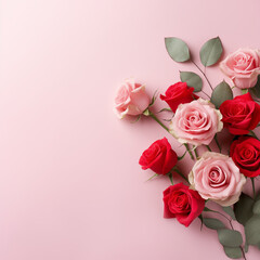 bouquet of roses on a pink  background