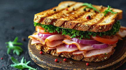 Foto op Canvas Delicious cured ham sandwiches with lettuce. © Ramon Grosso