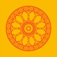 Red Dharma Wheel, Buddhism Thammajak, Dharmachakra Line Symbol Background