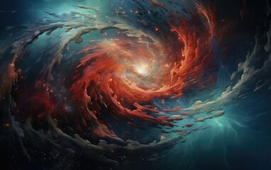 A swirling vortex of cosmic dust and particles, each particle emitting a unique color, Abstract colorful objects.