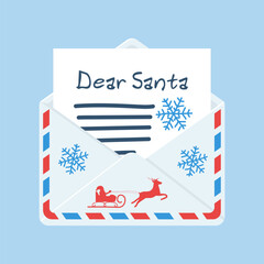 Fototapeta premium Letter to santa claus. Template letter to Santa Claus wish list. Merry Christmas and New Year. Vector illustration flat design. Holiday background.
