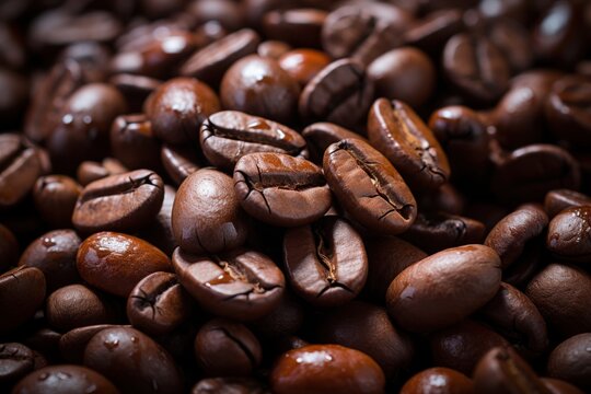 Close up shot of coffee beans, image of coffee cup