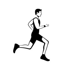 Running man black silhouette. Isolated on white background. Young attractive male. Glyph sports and fitness. Vector illustration flat design.