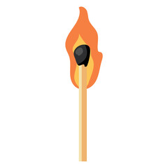 An illustration of a burning matchstick. Doodle match with a flame.