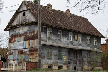 Croatia, April 20,2022 : Very old traditional wooden house.