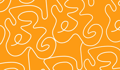 Fun line doodle seamless pattern. Creative abstract squiggle style drawing background for children or trendy design with basic shapes. Simple childish scribble wallpaper print.