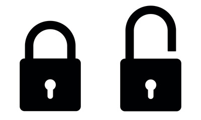 padlock, black and white vector illustration of locked and unlocked lock