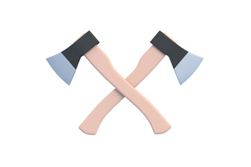 Crossed axes isolated on white background. Top view. 3d render