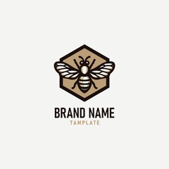 Vintage honey bee logo template. Bee With Hive Logo Design. illustration vector