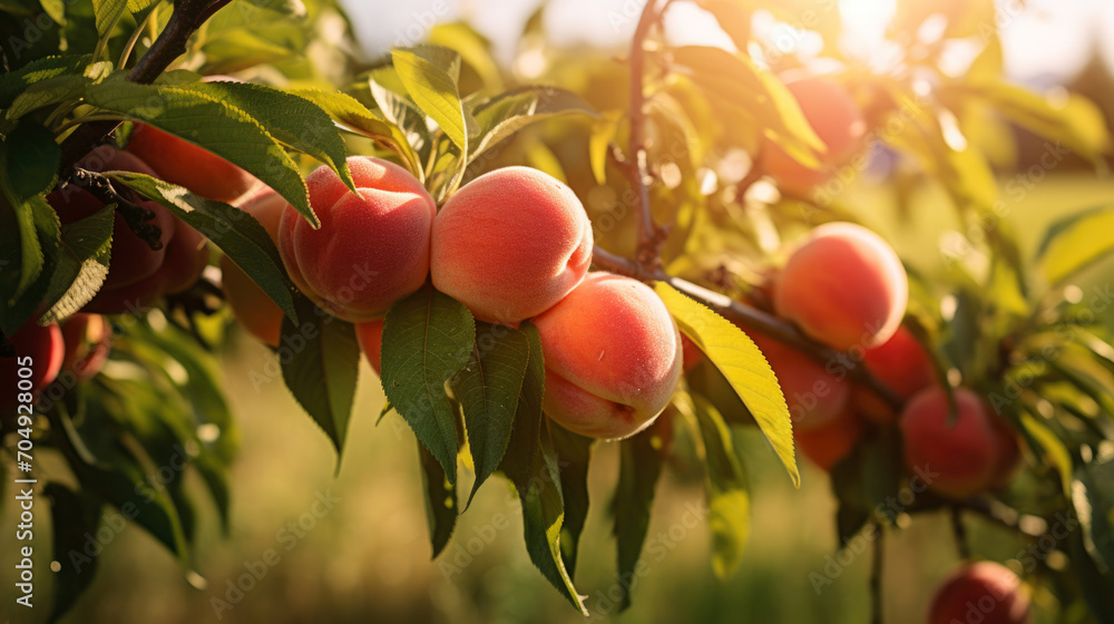 Sticker peaches on the tree