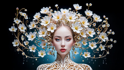 Elegant Portrait of a Woman with Cherry Blossoms.