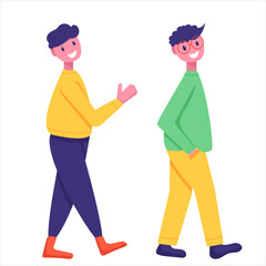 walking men in flat style, cute characters, vector