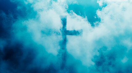 A cross that can be sensed in the fog. Catholic Holy Week concept. Easter