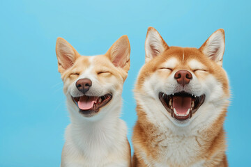 Joyful Canine Companions: Summer Vibes on a Blue Background